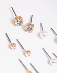 Gold Diamante Stud Earring 5-Pack - link has visual effect only