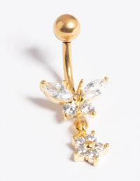 Gold Plated Titanium Threadless Butterfly Belly Bar - link has visual effect only