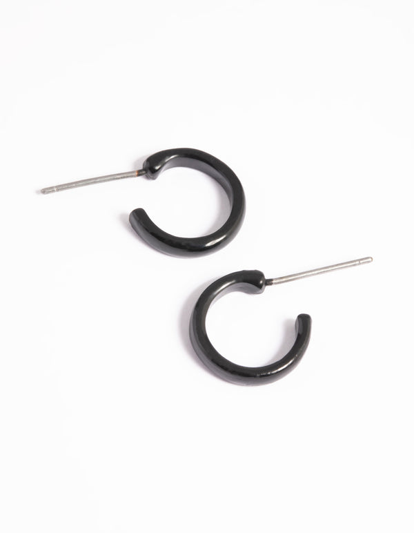 Matte Black Rounded Huggie Hoop Earrings