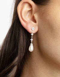 Silver Cubic Zirconia Pearl Drop Earrings - link has visual effect only