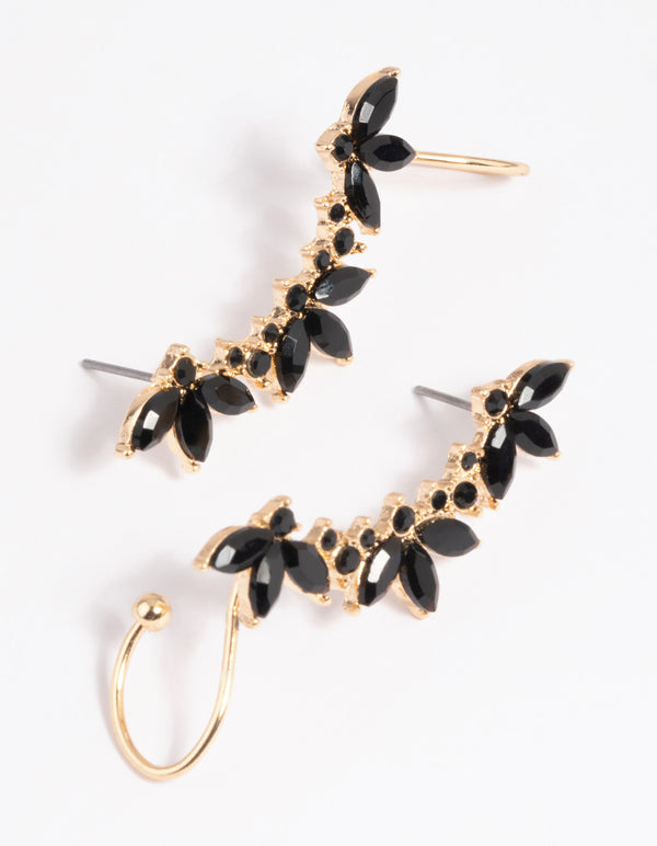 Black Diamante Leaf Ear Cuff