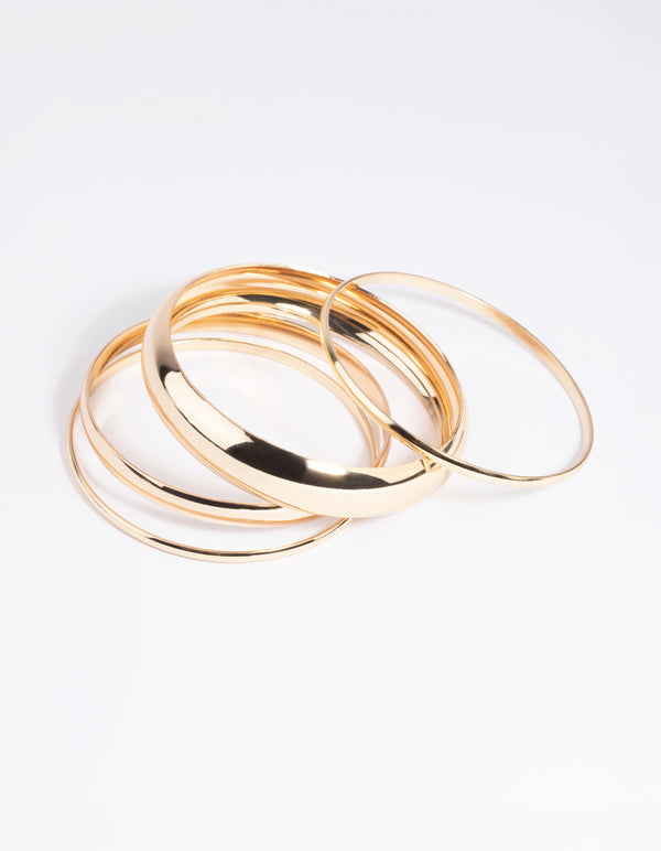 Gold Thick & Thin Bangle Bracelet 4-Pack