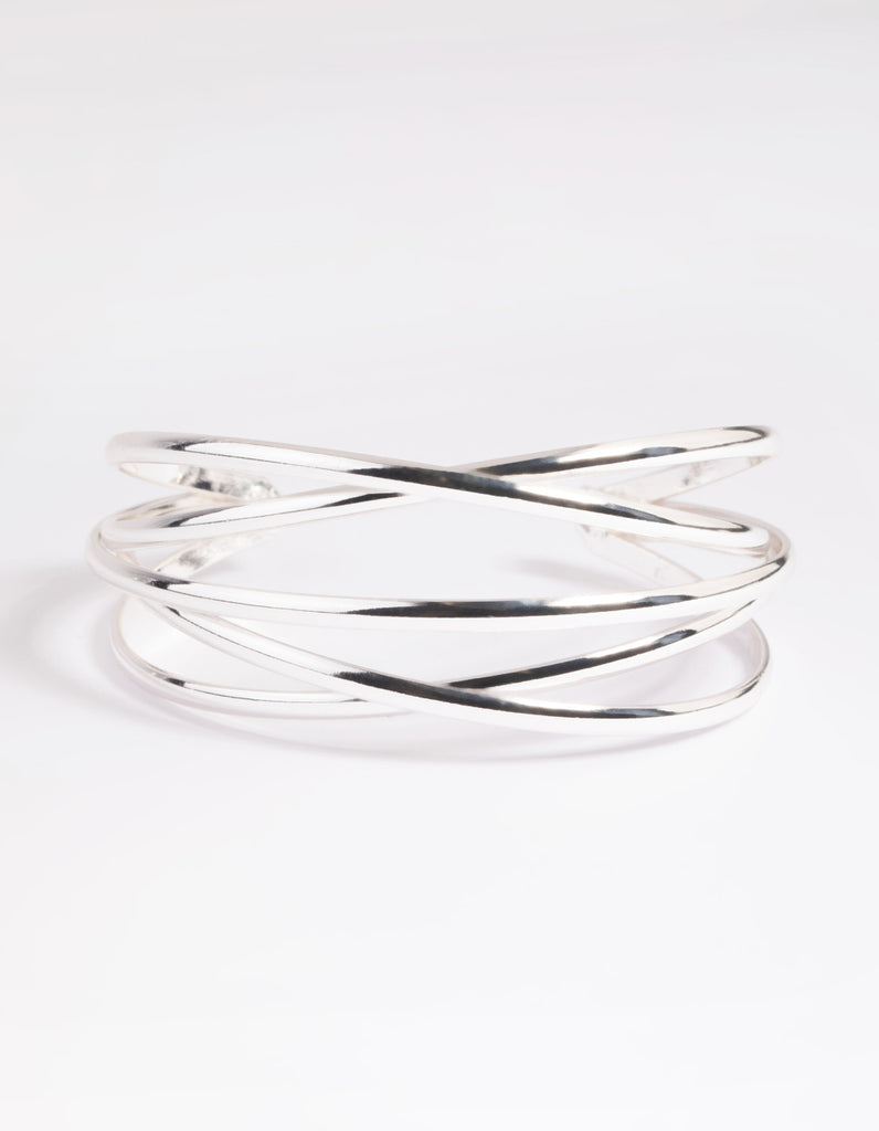 Silver Cross Over Cuff Bracelet