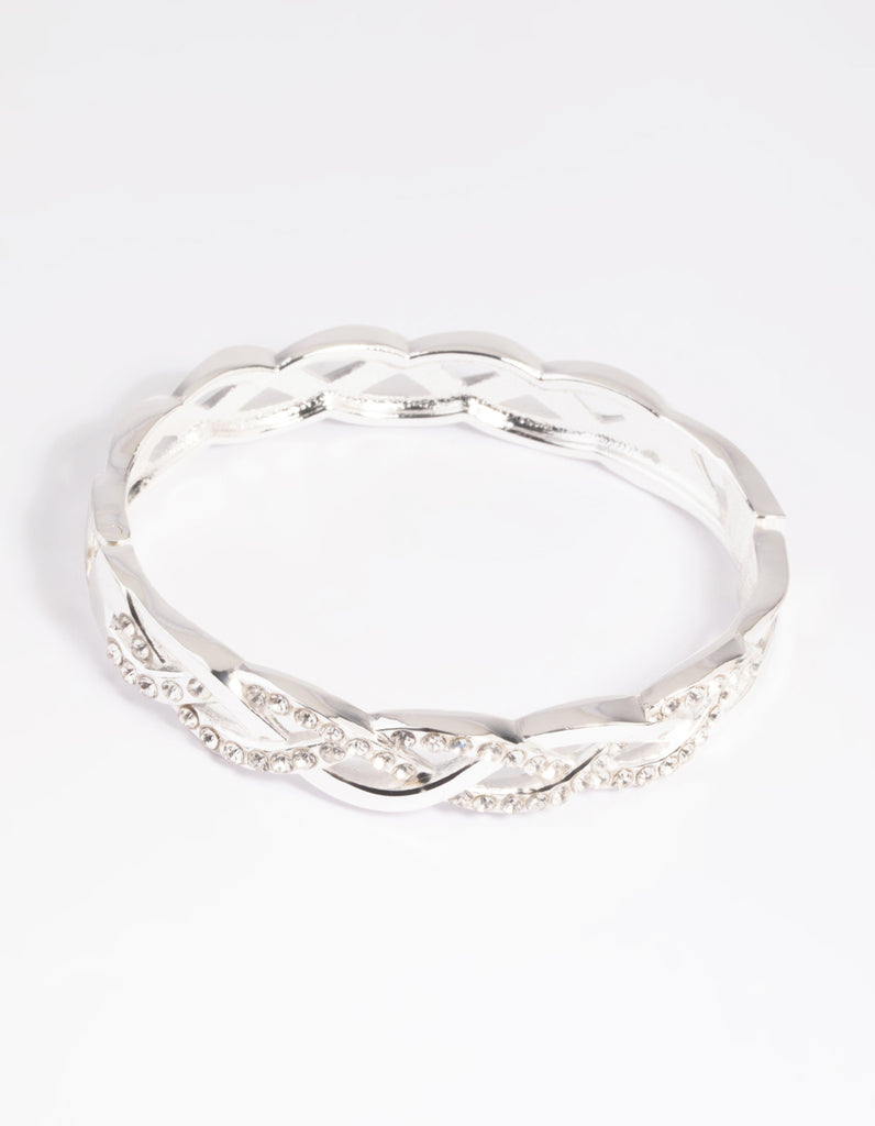 Silver Diamante Cross Over Clamp Bracelet