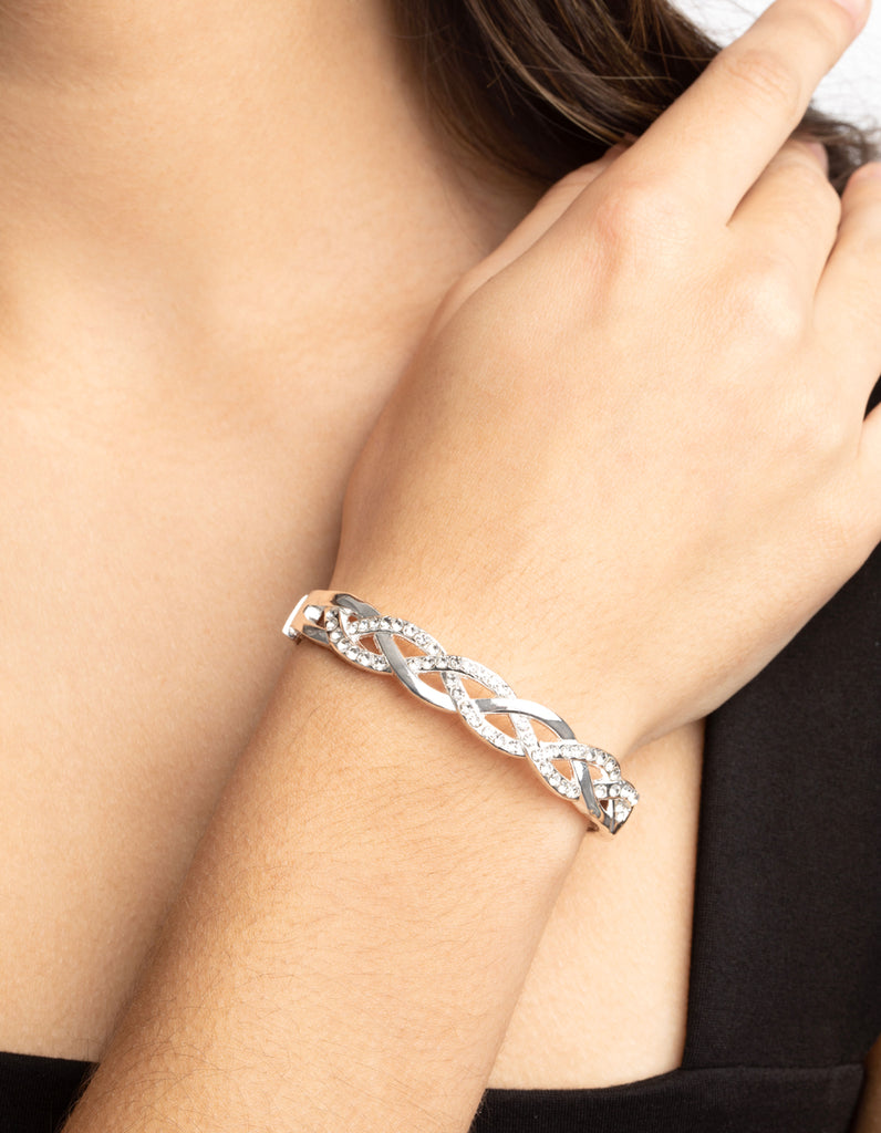 Silver Diamante Cross Over Clamp Bracelet