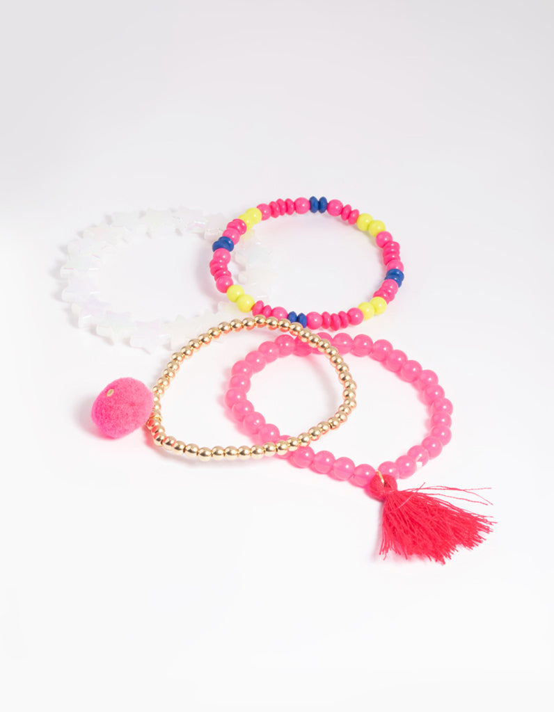 Kids Fluro Pink Stretch Bracelet 4-Pack