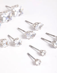 Rhodium Diamond Simulant Stud Earring 6-Pack - link has visual effect only