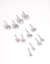 Rhodium Diamond Simulant Stud Earring 6-Pack - link has visual effect only