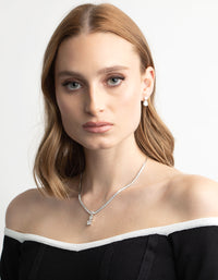 Rhodium Diamond Simulant Necklace & Earrings Set - link has visual effect only