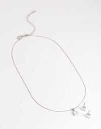 Silver Diamond Simulant Square Necklace & Earrings Set - link has visual effect only