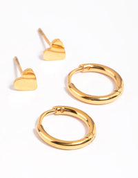 Gold Plated Surgical Steel Heart Stud Earring Set - link has visual effect only