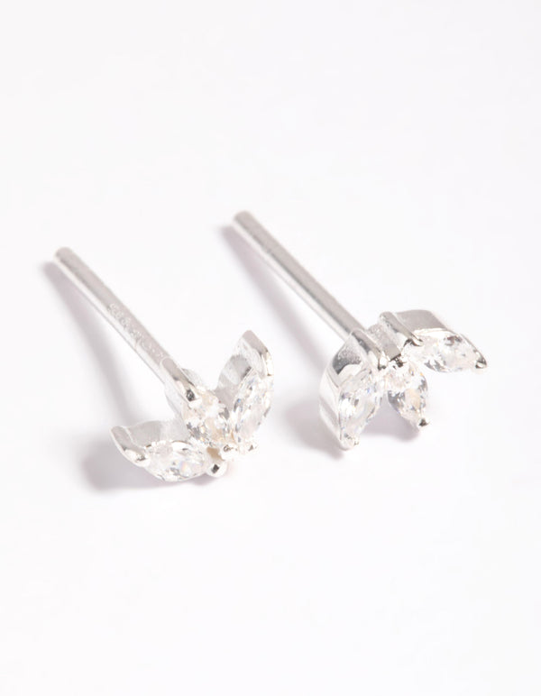 Sterling Silver Cubic Zirconia Leaf Stud Earrings