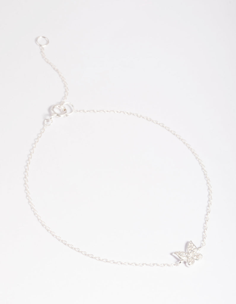 Sterling Silver Cubic Zirconia Butterfly Chain Bracelet