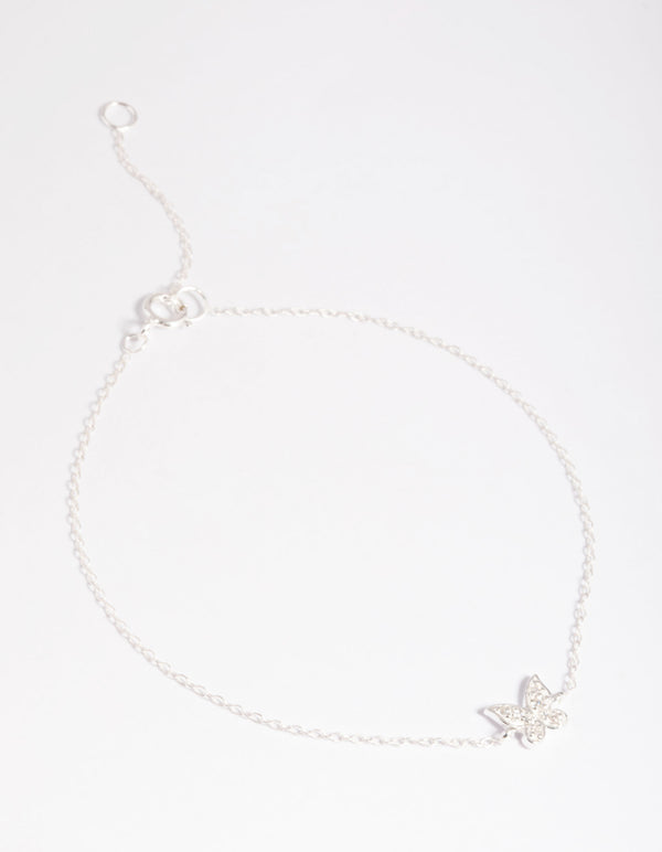 Sterling Silver Cubic Zirconia Butterfly Chain Bracelet