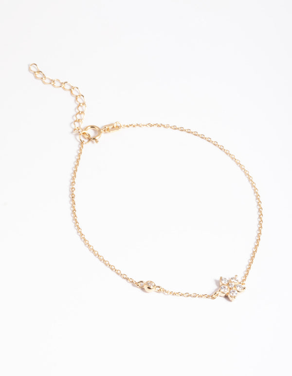 Gold Plated Sterling Silver Cubic Zirconia Flower Bracelet