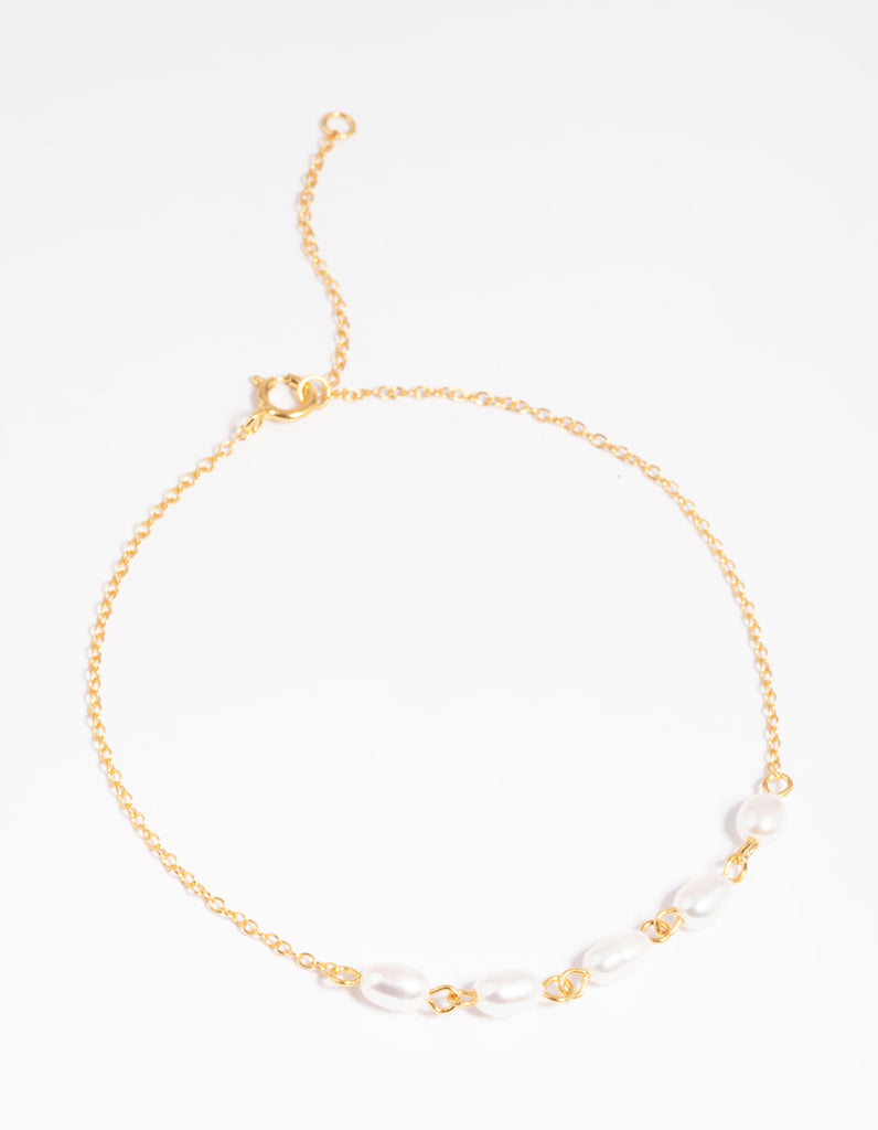 Gold Plated Sterling Silver Freshwater Pearl Chain Bracelet