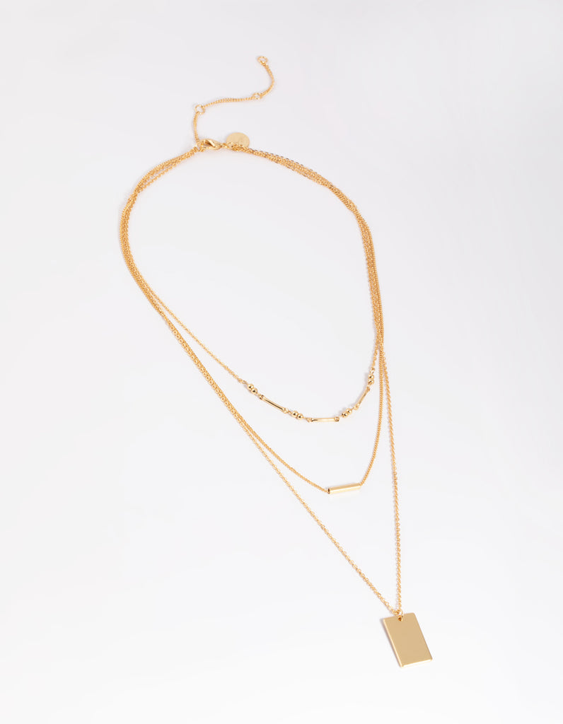 Gold Plated Rectangular Layered Necklace