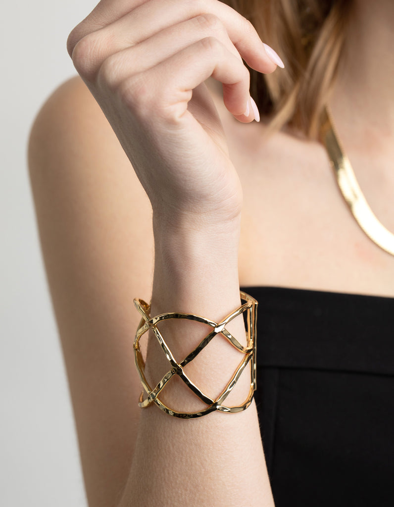 Gold Plated Geometric Cuff Bangle Bracelet