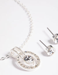 Silver Diamante Round Necklace & Earrings Set - link has visual effect only