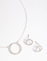 Silver Circle Diamante Necklace & Earrings Set - link has visual effect only