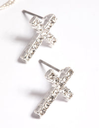 Silver Diamante Cross Necklace & Earrings Set - link has visual effect only