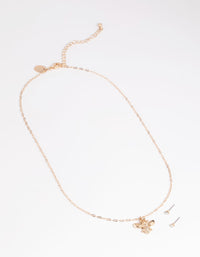 Gold Diamante Bee Necklace & Earrings Set - link has visual effect only