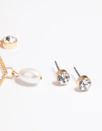 Gold Pearl Diamante Droplet Necklace & Earrings Set - link has visual effect only