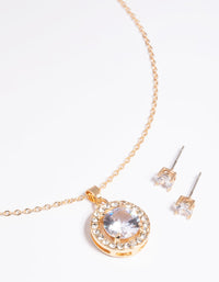 Gold Diamante Stone Necklace & Earrings Set - link has visual effect only