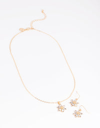 Gold Diamante Flower Necklace & Earrings Set - link has visual effect only