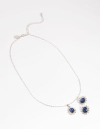 Navy Princess Stone Necklace & Earrings Set - link has visual effect only