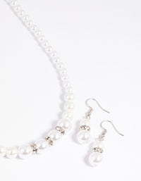 Silver Pearl Diamante Necklace & Earrings Set - link has visual effect only