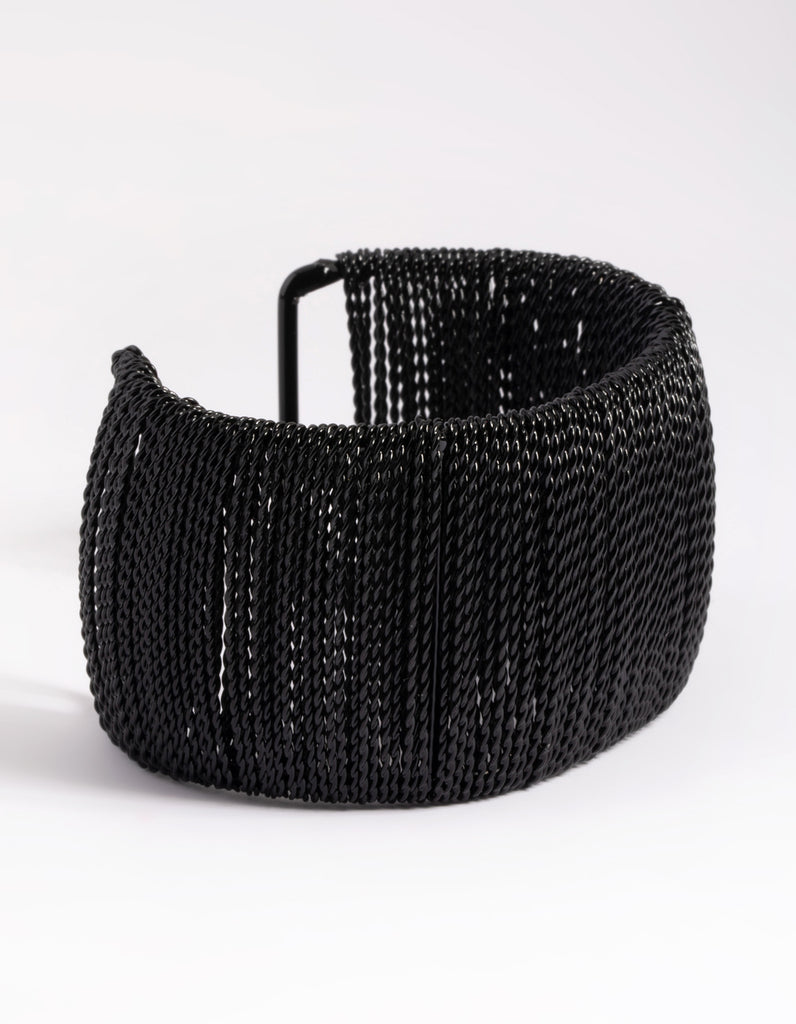 Matte Black Wide Chain Cuff Bangle