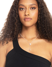 Silver Diamante Y Necklace & Stud Earrings - link has visual effect only