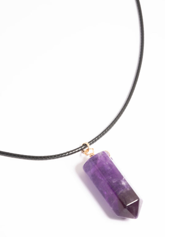 Gold Amethyst Shard Cord Necklace