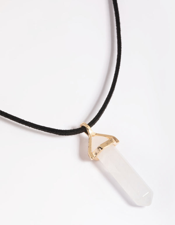 Gold Clear Quartz Shard Cord Necklace