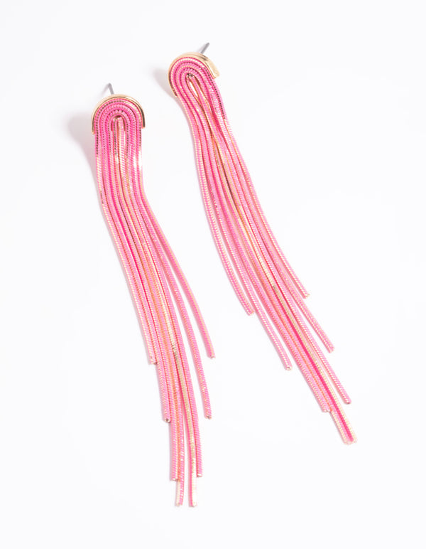 Pink Waterfall Chain Drop Earrings