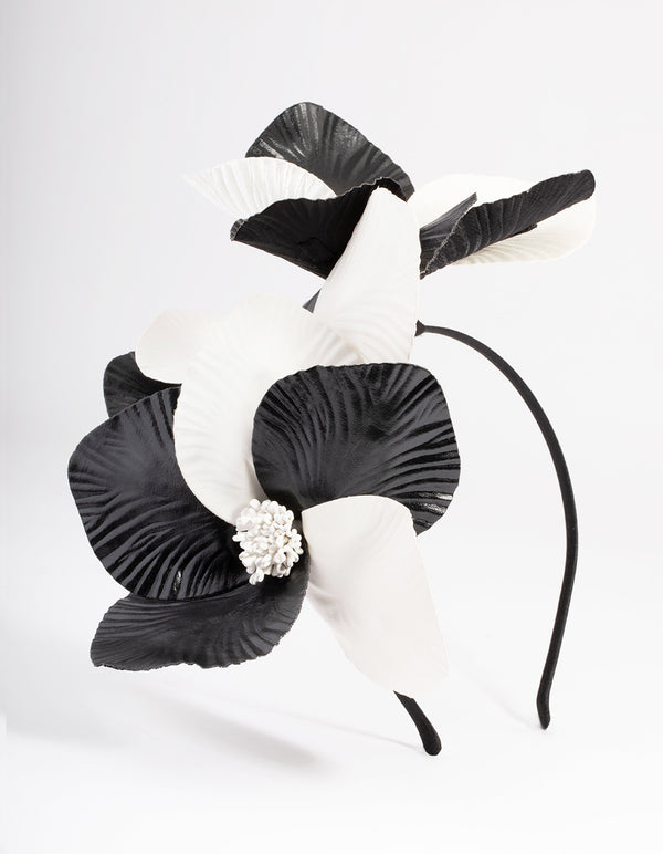 Black & White Faux Leather Petal Headband