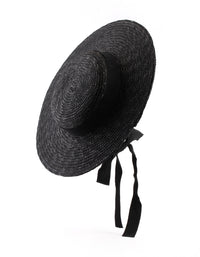 Black Ribbon Tie Braided Boater Hat - link has visual effect only