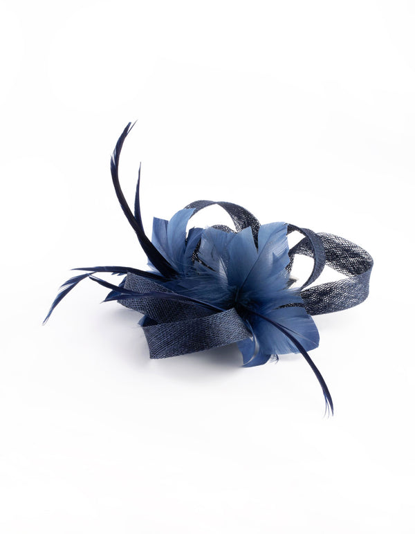 Navy Sinamay Ribbon Box Clip