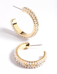 Gold Plated Diamond & Pearl Large Hoop Earrings - link has visual effect only