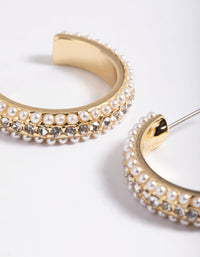 Gold Plated Diamond & Pearl Large Hoop Earrings - link has visual effect only