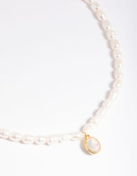 Gold Plated Freshwater Pearl Oval Drop Necklace - link has visual effect only