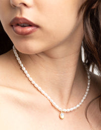 Gold Plated Freshwater Pearl Oval Drop Necklace - link has visual effect only