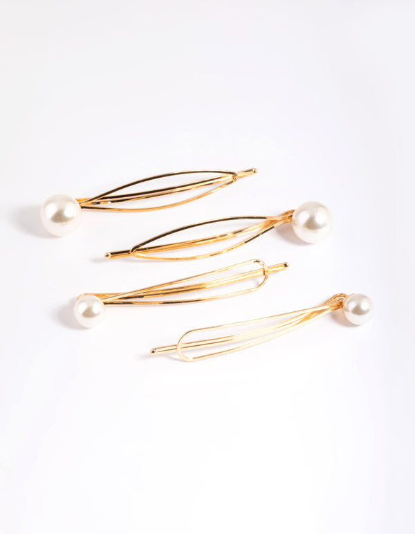 Gold Pearl Teardrop Clip 4-Pack