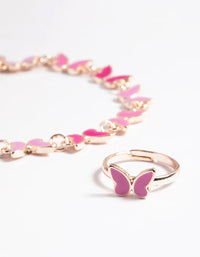 Kids Pink Mini Butterfly Bracelet & Ring Set - link has visual effect only