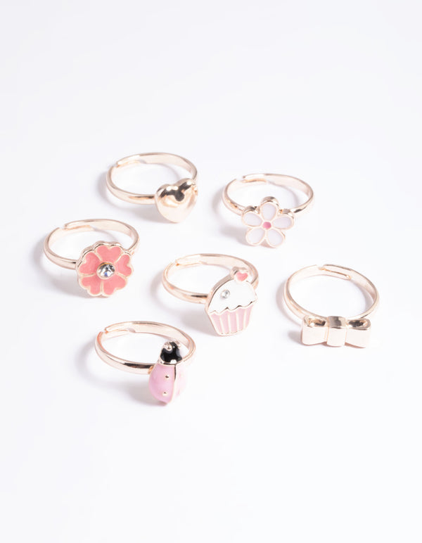 Kids Pink Sweet Ladybug Ring 6-Pack