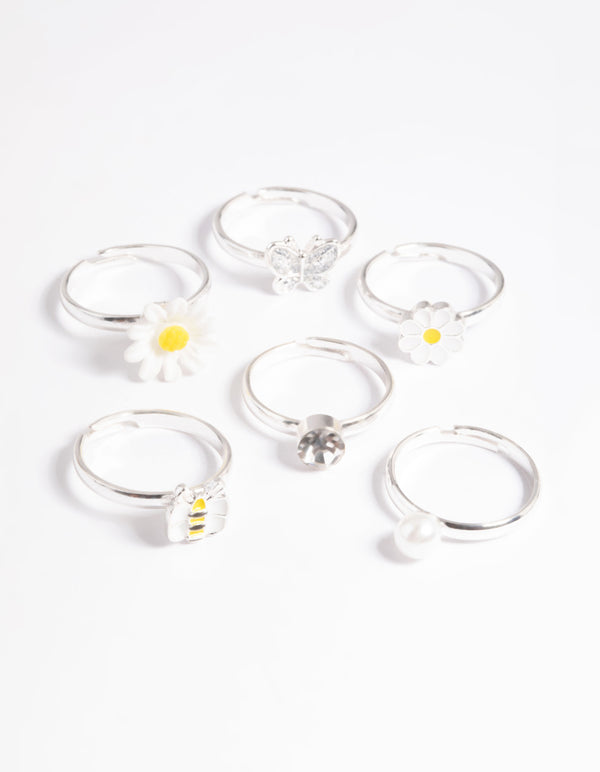 Kids Silver Daisy Ring 6-Pack