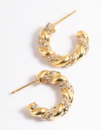 Gold Plated Stainless Steel Diamante Twist Hoop Earrings - link has visual effect only