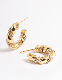 Gold Plated Stainless Steel Diamante Twist Hoop Earrings - link has visual effect only