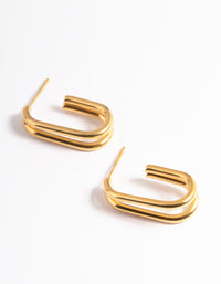 Gold Plated Stainless Steel Oval Double Hoop Earrings - link has visual effect only